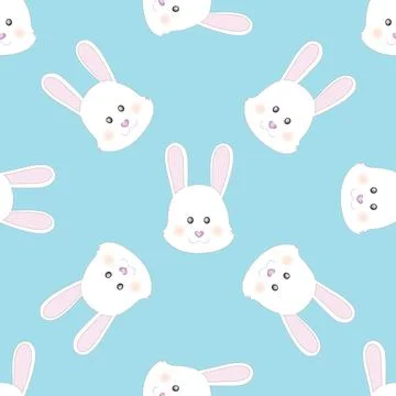 Cute little Easter bunny face. Vector Cartoon illustration. Seamless pattern Stock Illustration