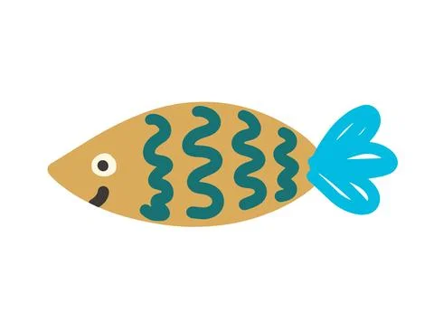 Cute little fish with wavy patterns and a bright blue tail for creative kids Stock Illustration