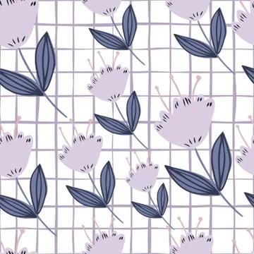Cute little flowers seamless pattern on stripes background. Hand drawn floral Stock Illustration