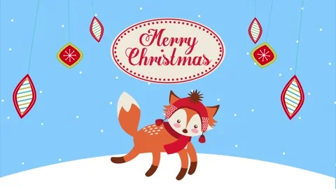 Cute little fox dressed for winter with merry christmas message and decorat.. Vídeos de archivo 334263372
