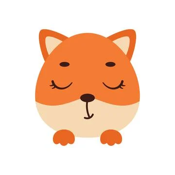 Cute little fox face with closed eyes. Cartoon animal character for kids t-sh Stock Illustration