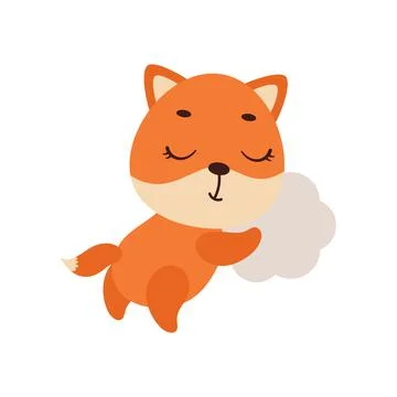 Cute little fox sleeping on cloud. Cartoon animal character for kids t-shirt, Stock Illustration