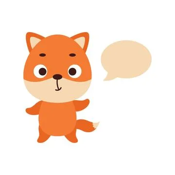 Cute little fox with speech bubble on white background. Cartoon animal char.. Stock Illustration