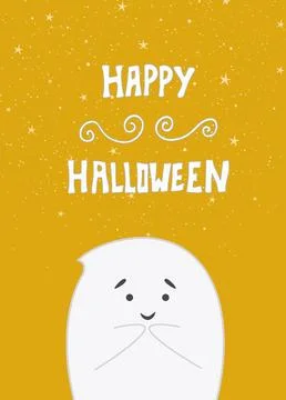 Cute little ghost on orange background. Stock Illustration