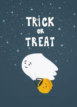 Cute little ghost with pumpkin. Stock Illustration