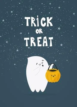 Cute little ghost with pumpkin. Stock Illustration