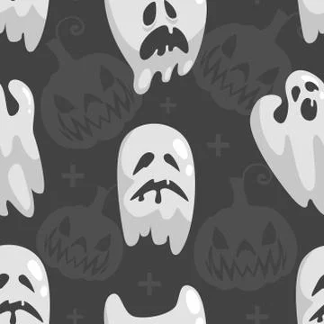 Cute Little Ghosts Seamless Pattern, Happy Halloween Holiday Backdrop, Wallpaper Stock Illustration