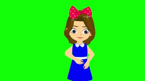 Cute little girl with broken teeth 2d animation screen green Stock Footage