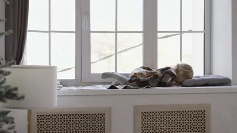 Cute little girl having fun on Christmas morning. Precious family moment, you Stock Footage 140675673