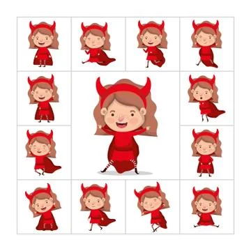 Cute little girls with devils costumes Stock Illustration