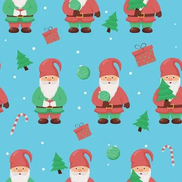 Cute little gnomes seamless pattern. Christmas and New Year character. Stock Illustration