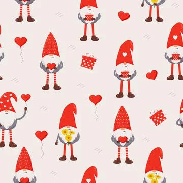Cute little gnomes seamless pattern. Cute Valentine gnomes Stock Illustration