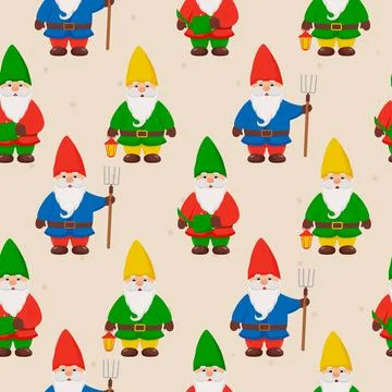 Cute little gnomes seamless pattern. Garden gnomes Stock Illustration