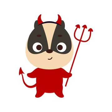 Cute little Halloween badger in a devil costume. Cartoon animal character for Stock Illustration