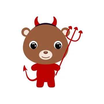 Cute little Halloween bear in a devil costume. Cartoon animal character for k Stock Illustration