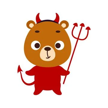 Cute little Halloween bear in a devil costume. Cartoon animal character for k Stock Illustration