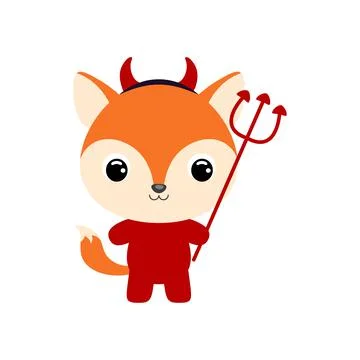 Cute little Halloween fox in a devil costume. Cartoon animal character for ki Stock Illustration