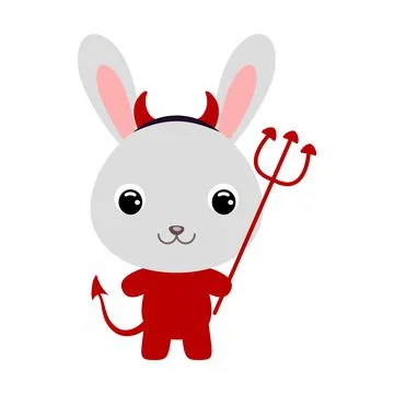 Cute little Halloween rabbit in a devil costume. Cartoon animal character for Stock Illustration