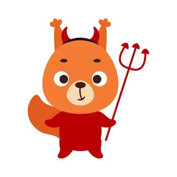 Cute little Halloween squirrel in a devil costume. Cartoon animal character f 스톡 일러스트