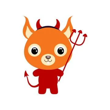 Cute little Halloween squirrel in a devil costume. Cartoon animal character f Stock Illustration