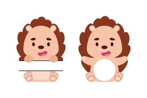 Cute little hedgehog split monogram. Funny cartoon character for kids t-shirt Stock Illustration