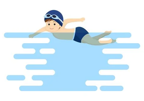 Cute Little Kids Swimming Background Vector Illustration in flat cartoon styl Stock Illustration