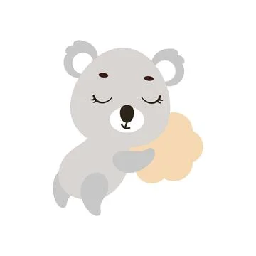Cute little koala sleeping on cloud. Cartoon animal character for kids t-shir Stock Illustration
