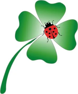 Cute little ladybug on a 4-leaf-clover as sign of good luck and good fortune Stock Illustration