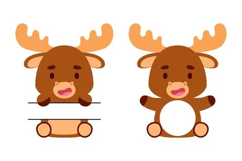 Cute little moose split monogram. Funny cartoon character for kids t-shirts,  Stock Illustration