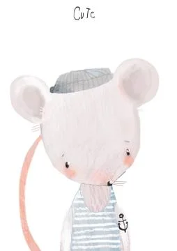 Cute little mouse boy with hat Stock Illustration