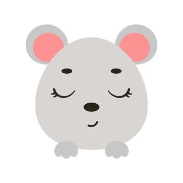 Cute little mouse head with closed eyes. Cartoon animal character for kids t- Stock Illustration