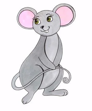 Cute little mouse on a white background. Hand drawn marker illustration. Stock Illustration