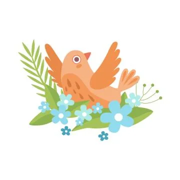 Cute Little Orange Bird Flapping Wings, Symbol of Spring Vector Illustration Stock Illustration
