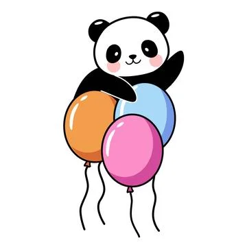 Cute little panda boy with figure one, blue balloon and bow tie Stock Illustration
