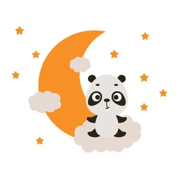 Cute little panda sitting on cloud. Cartoon animal character for kids t-shirt Illustrazione stock