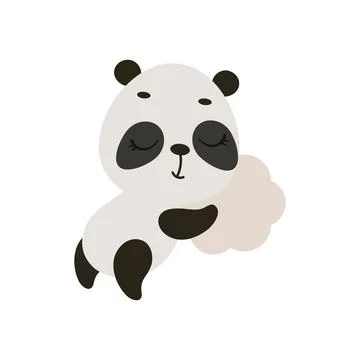 Cute little panda sleeping on cloud. Cartoon animal character for kids t-shir Stock Illustration