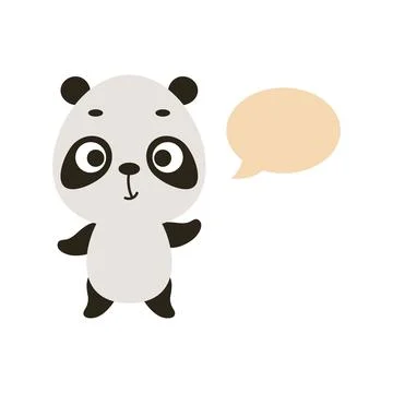 Cute little panda with speech bubble on white background. Cartoon animal ch.. Stock Illustration