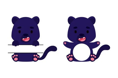 Cute little panther split monogram. Funny cartoon character for kids t-shirts Stock Illustration