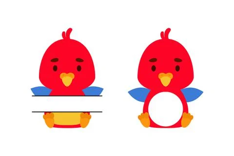 Cute little parrot split monogram. Funny cartoon character for kids t-shirts, Illustrazione stock
