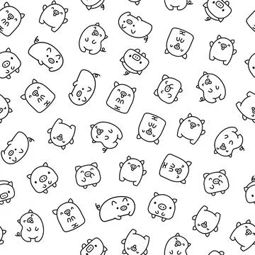 Cute little pig. Seamless pattern. Coloring Page. Stock Illustration