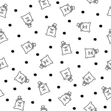 Cute little pig. Seamless pattern. Coloring Page. Illustrazione stock
