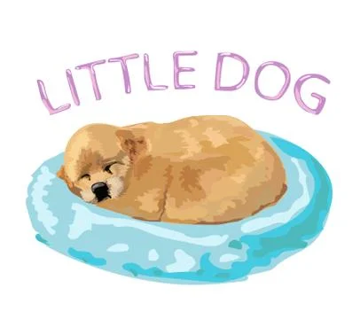 Cute little puppy sleeping on the pink pillow Stock Illustration