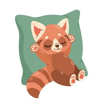 Cute little red panda lying on pillow kids vector Stock Illustration