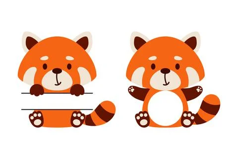Cute little red panda split monogram. Funny cartoon character for kids t-shir Stock Illustration