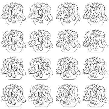 Cute little simple cactus in a pot in doodle style. Simple seamless pattern. Stock Illustration