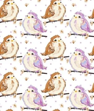 Cute Little sparrows pattern Vector. Vintage retro spring backgrounds Stock Illustration