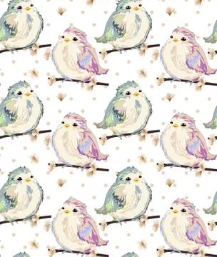Cute Little sparrows pattern Vector. Vintage retro spring backgrounds Stock Illustration