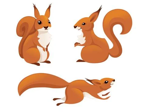 Cute little squirrel jumping down. Side view. Cartoon animal character design Stock Illustration