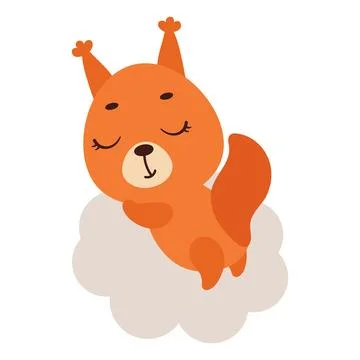 Cute little squirrel sleeping on cloud. Cartoon animal character for kids t.. Stock Illustration