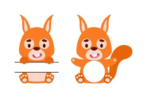 Cute little squirrel split monogram. Funny cartoon character for kids t-shirt Stock Illustration